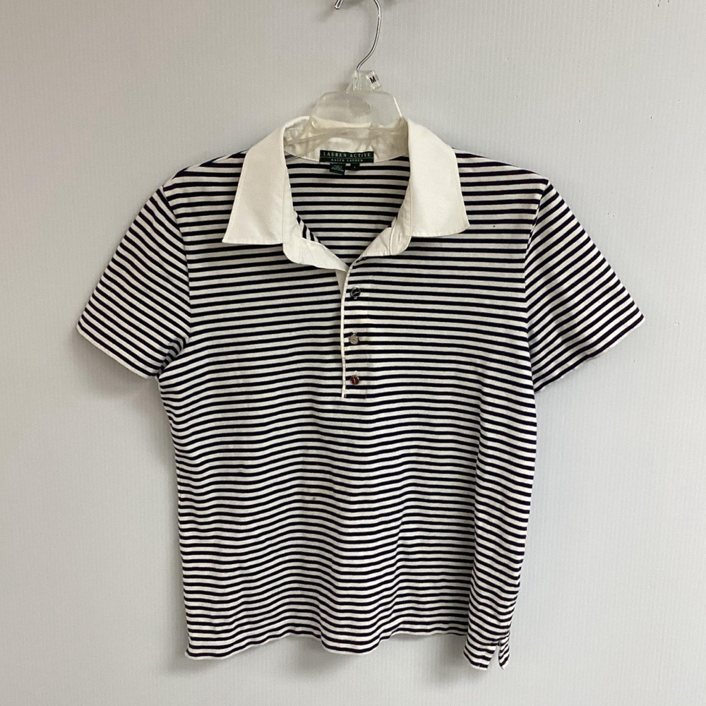 Ralph Lauren Black and White Striped Women’s Golf Shirt